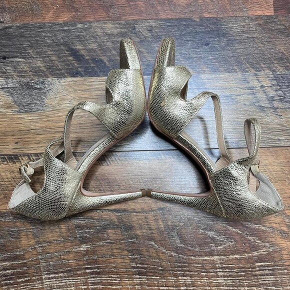 Diane Von Furstenberg Women’s Gold Leather Strappy Embossed Pumps Size 7.5 - Picture 5 of 8